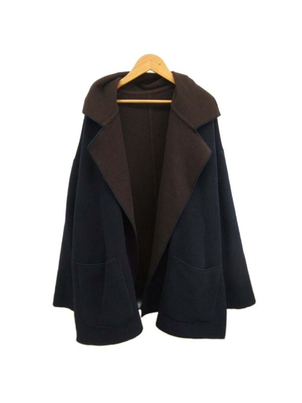 Fendi Reversible Wool Coat Outer Cashmere Blend a Line Bicolor M Navy Brown 40